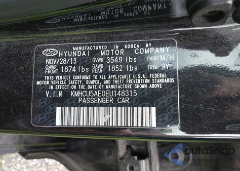 2014 Hyundai Accent Se z USA, uszkodzony, nr VIN KMHCU5AE0EU148315